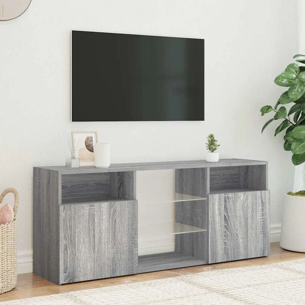 TV staliukas Televizoriaus spintelė su LED, pilka ąžuolo, 120x30x50cm