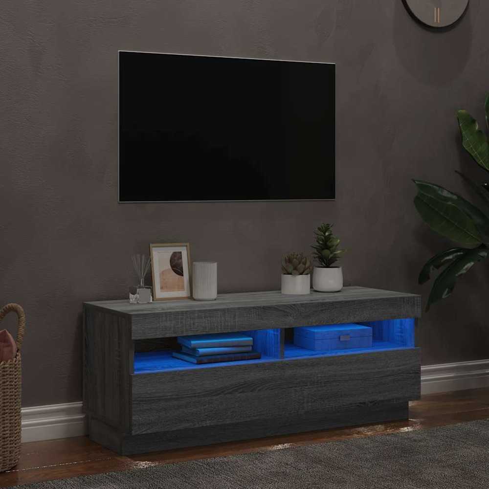 TV staliukas Televizoriaus spintelė su LED, pilka ąžuolo, 100x35x40cm