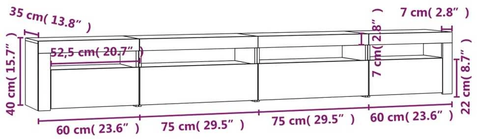 TV staliukas Televizoriaus spintelė su LED, pilka ąžuolo, 270x35x40cm