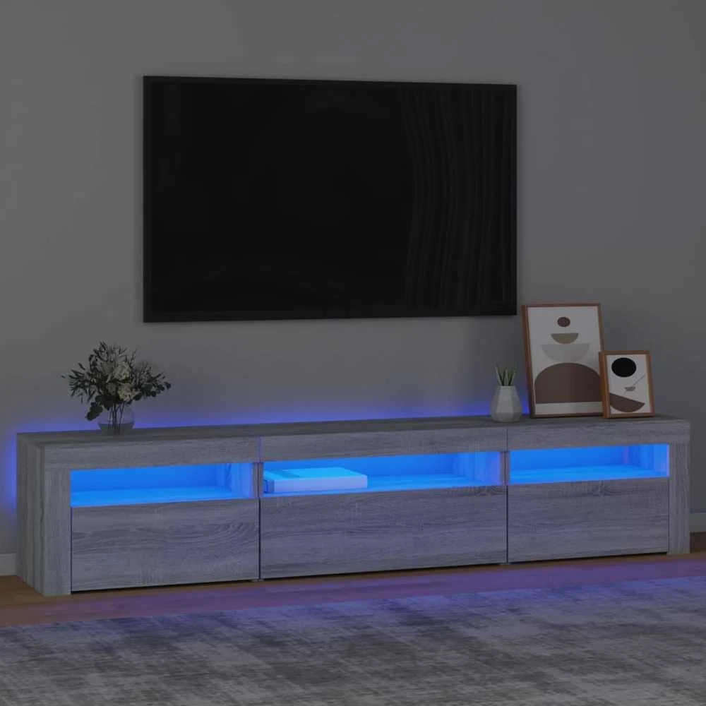 TV staliukas Televizoriaus spintelė su LED, pilka ąžuolo, 195x35x40cm