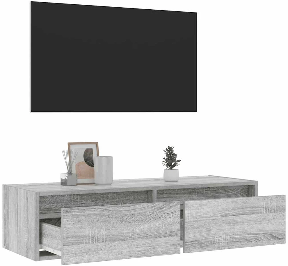 TV staliukas Televizoriaus spintelė su LED, pilka ąžuolo, 100X35,5x25 cm