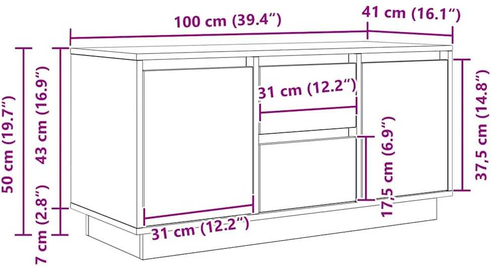 TV staliukas Televizoriaus spintelė su LED, pilka ąžuolo, 100x41x50 cm