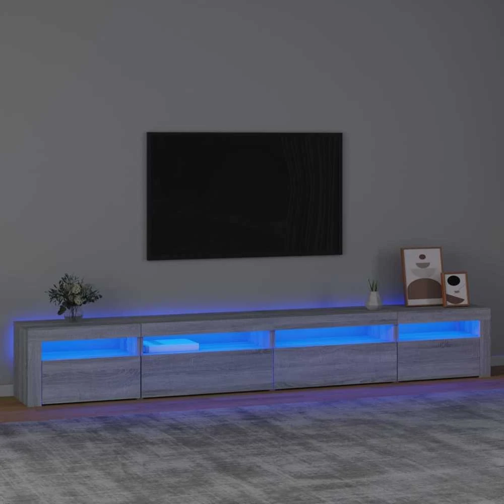 TV staliukas Televizoriaus spintelė su LED, pilka ąžuolo, 270x35x40cm