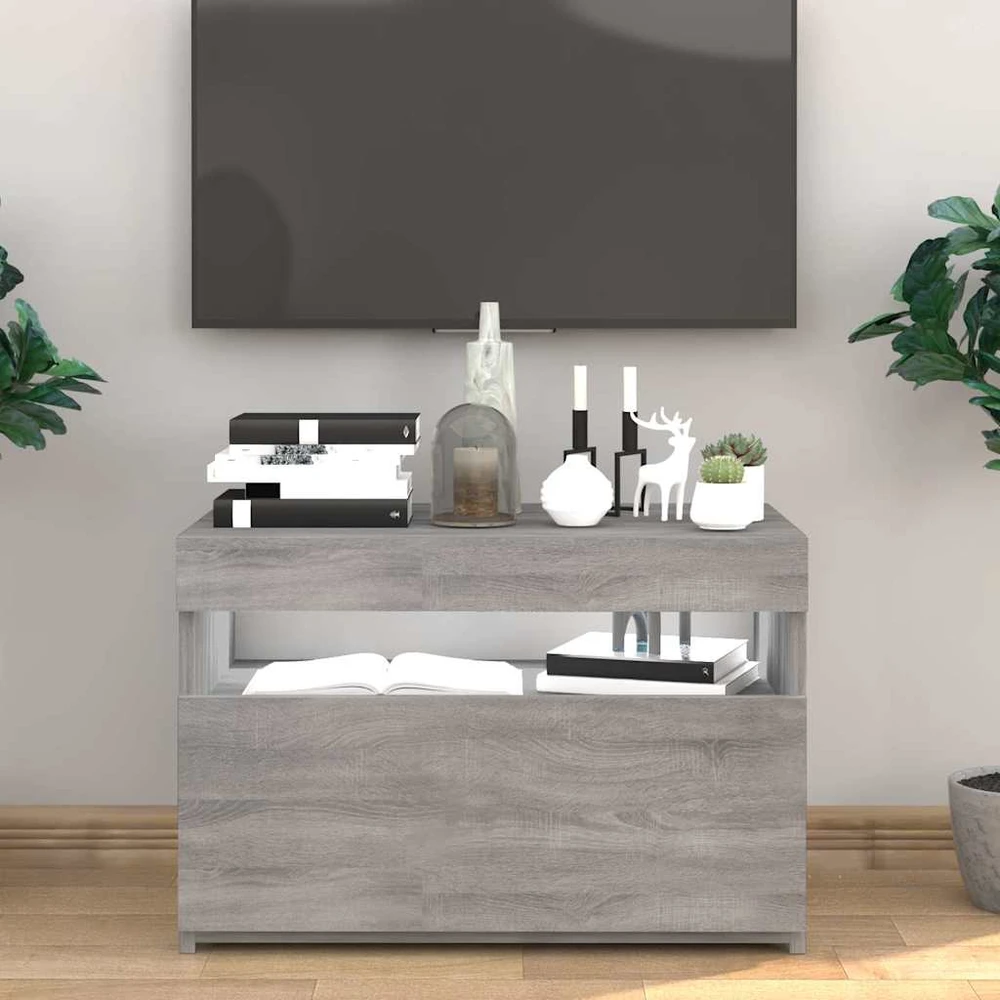 Televizoriaus spintelė su LED, pilka ąžuolo, 60x35x40cm