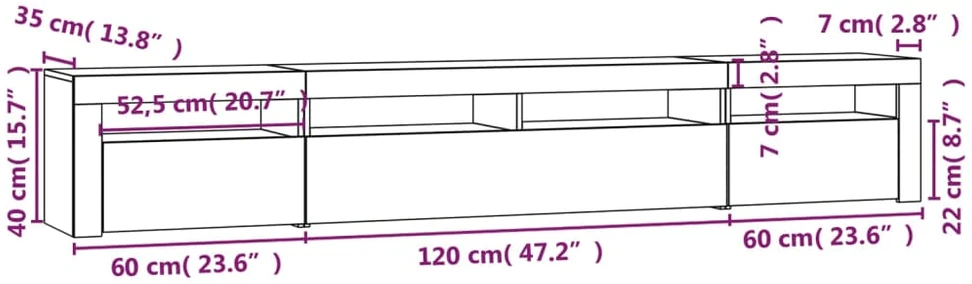 TV staliukas Televizoriaus spintelė su LED, pilka ąžuolo, 240x35x40cm