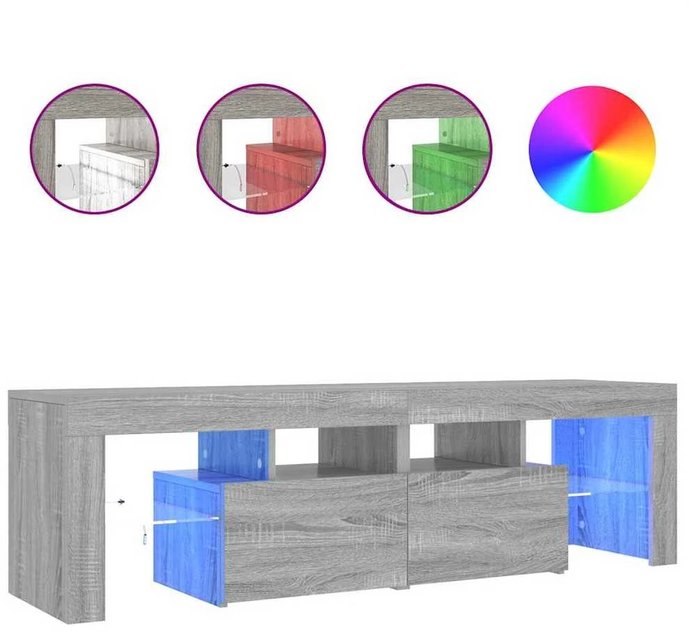 TV staliukas Televizoriaus spintelė su LED, pilka ąžuolo, 140x36,5x40cm