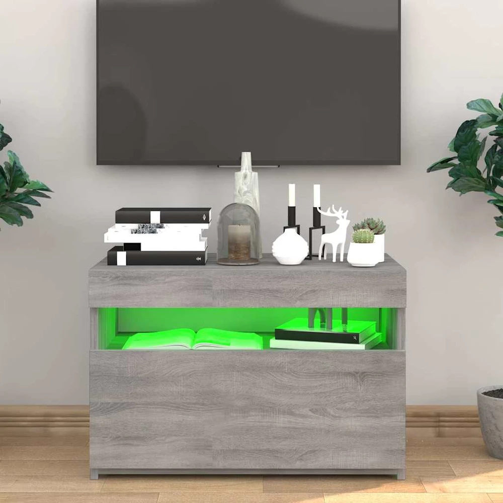 Televizoriaus spintelė su LED, pilka ąžuolo, 60x35x40cm