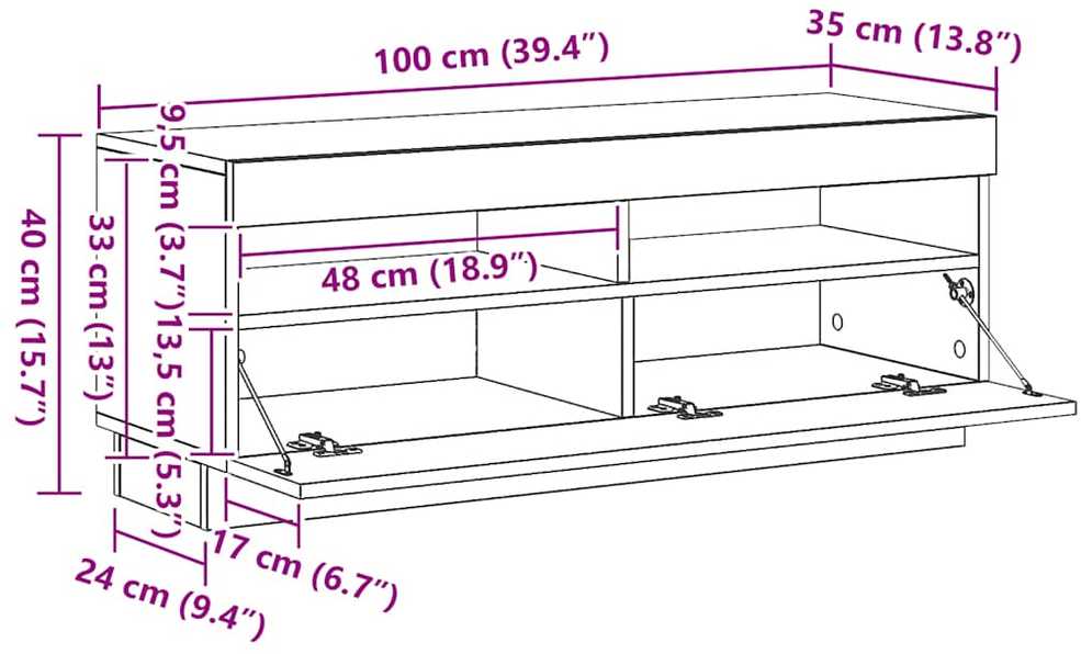 TV staliukas Televizoriaus spintelė su LED, pilka ąžuolo, 100x35x40cm