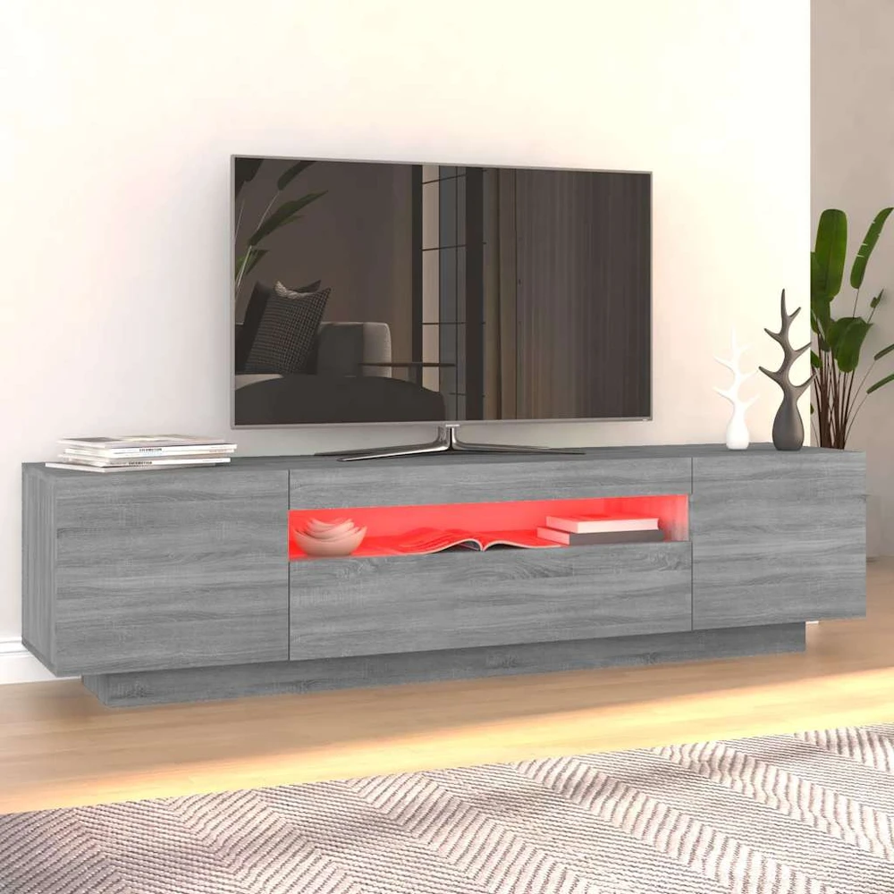 TV staliukas Televizoriaus spintelė su LED, pilka ąžuolo, 160x35x40cm