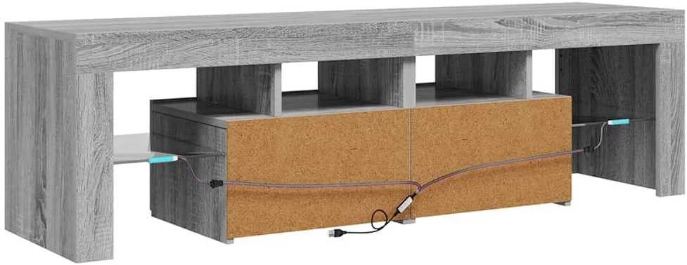 TV staliukas Televizoriaus spintelė su LED, pilka ąžuolo, 140x36,5x40cm