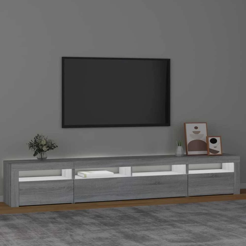 TV staliukas Televizoriaus spintelė su LED, pilka ąžuolo, 240x35x40cm