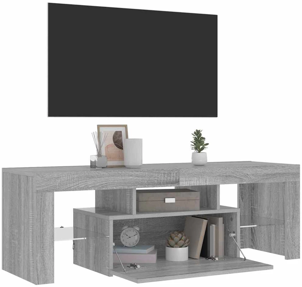 TV staliukas Televizoriaus spintelė su LED, pilka ąžuolo, 120x35x40cm