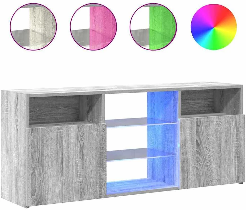 TV staliukas Televizoriaus spintelė su LED, pilka ąžuolo, 120x30x50cm