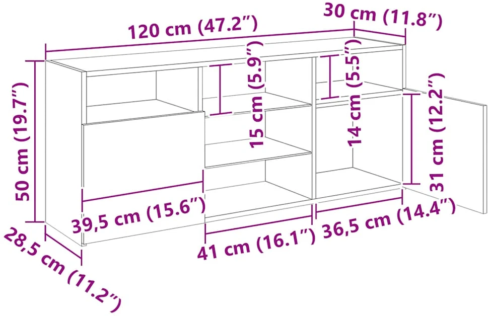 TV staliukas Televizoriaus spintelė su LED, pilka ąžuolo, 120x30x50cm