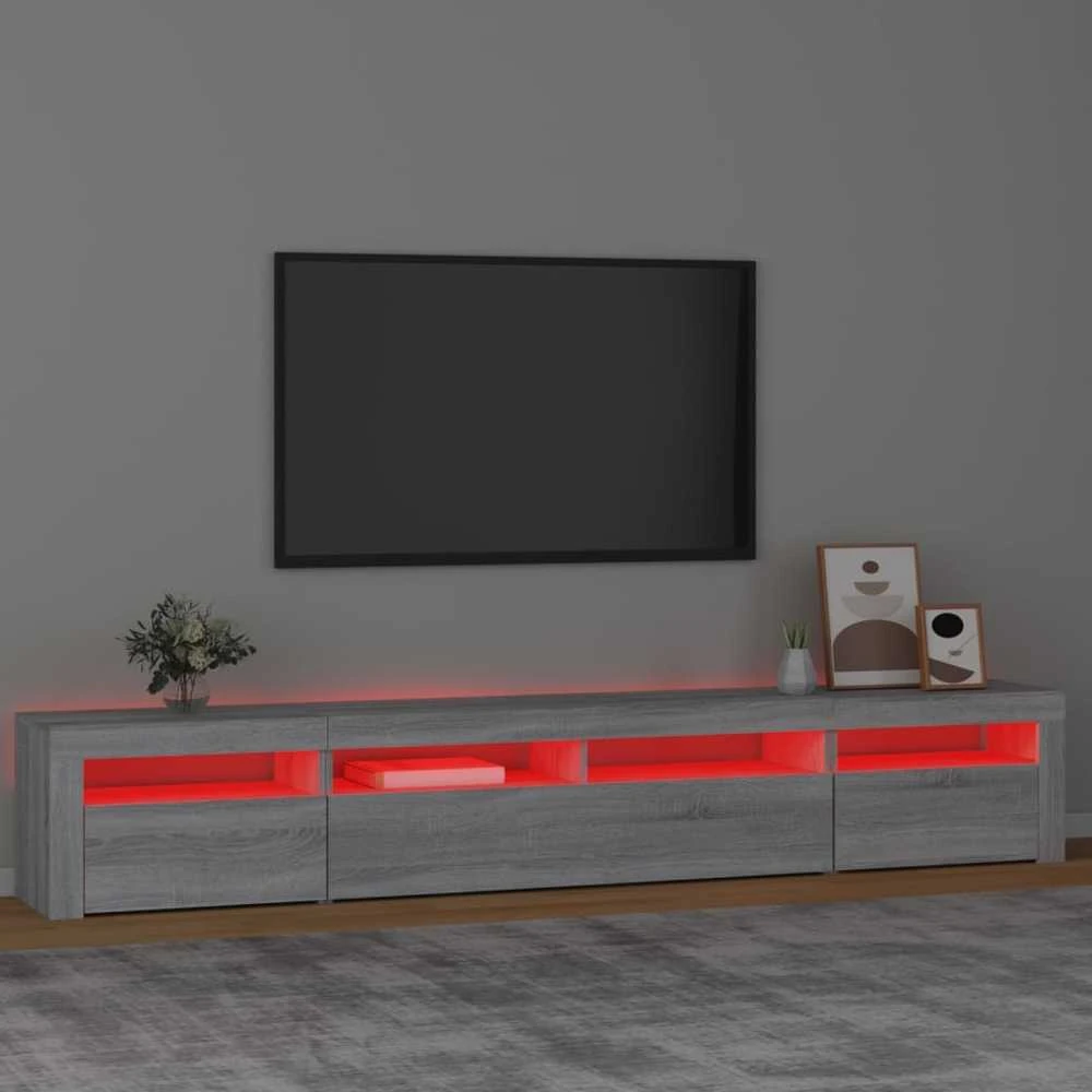 TV staliukas Televizoriaus spintelė su LED, pilka ąžuolo, 240x35x40cm