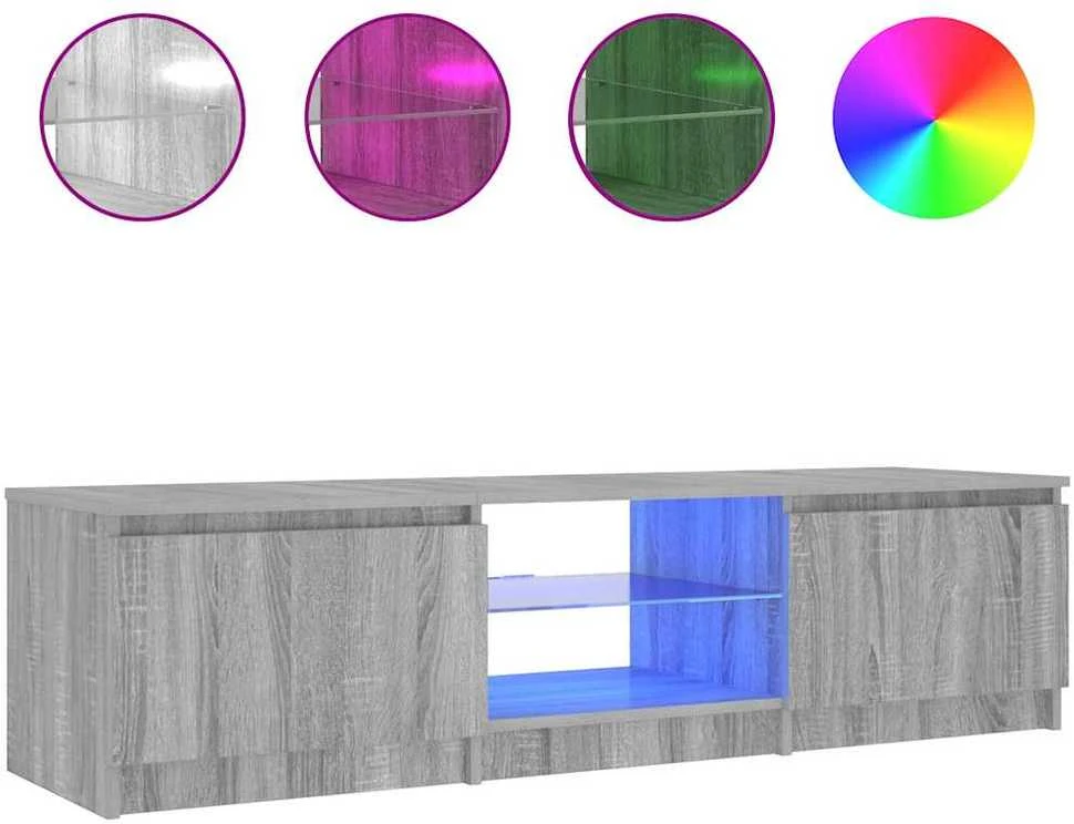 TV staliukas Televizoriaus spintelė su LED, pilka ąžuolo, 140x40x35,5cm