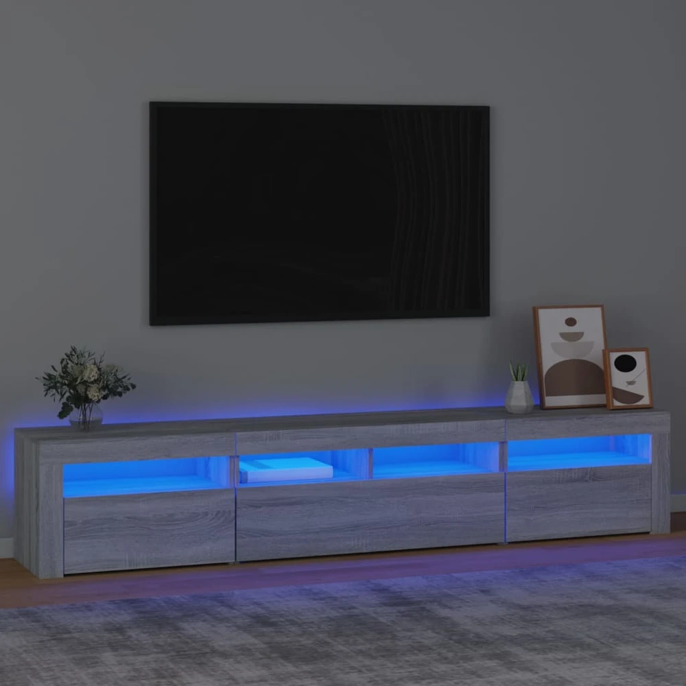 TV staliukas Televizoriaus spintelė su LED, pilka ąžuolo, 210x35x40cm