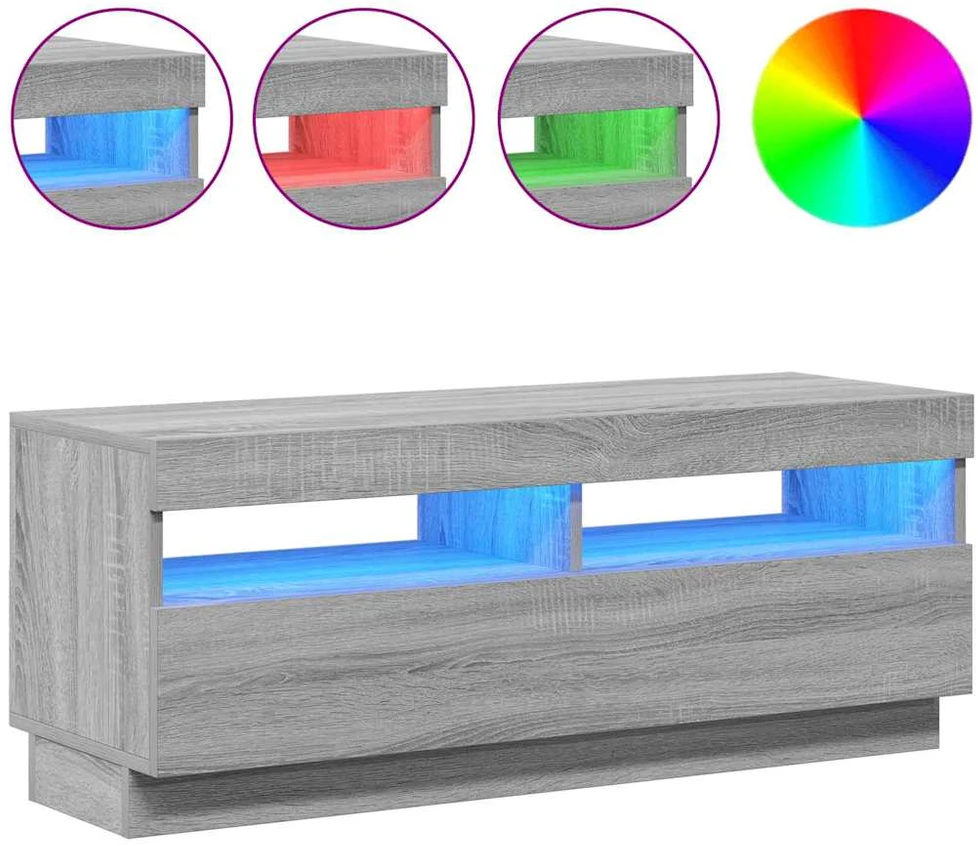 TV staliukas Televizoriaus spintelė su LED, pilka ąžuolo, 100x35x40cm
