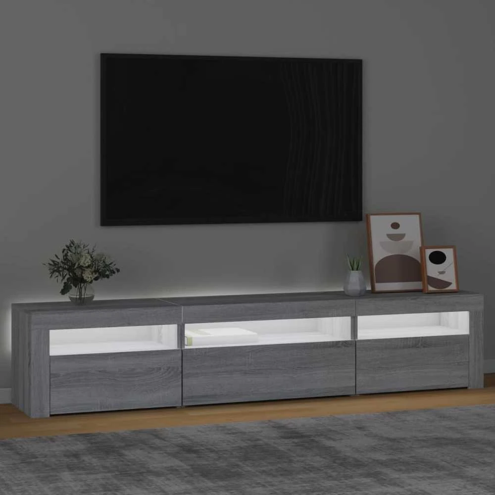 TV staliukas Televizoriaus spintelė su LED, pilka ąžuolo, 195x35x40cm