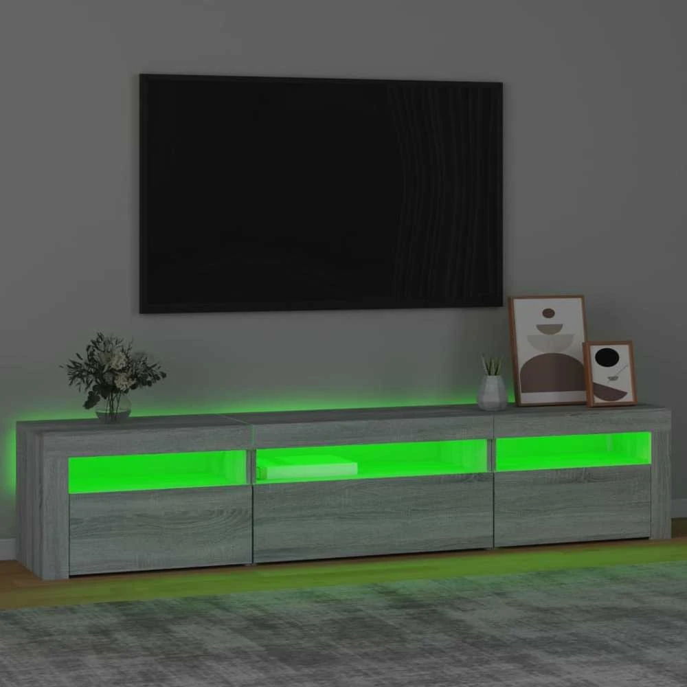 TV staliukas Televizoriaus spintelė su LED, pilka ąžuolo, 195x35x40cm