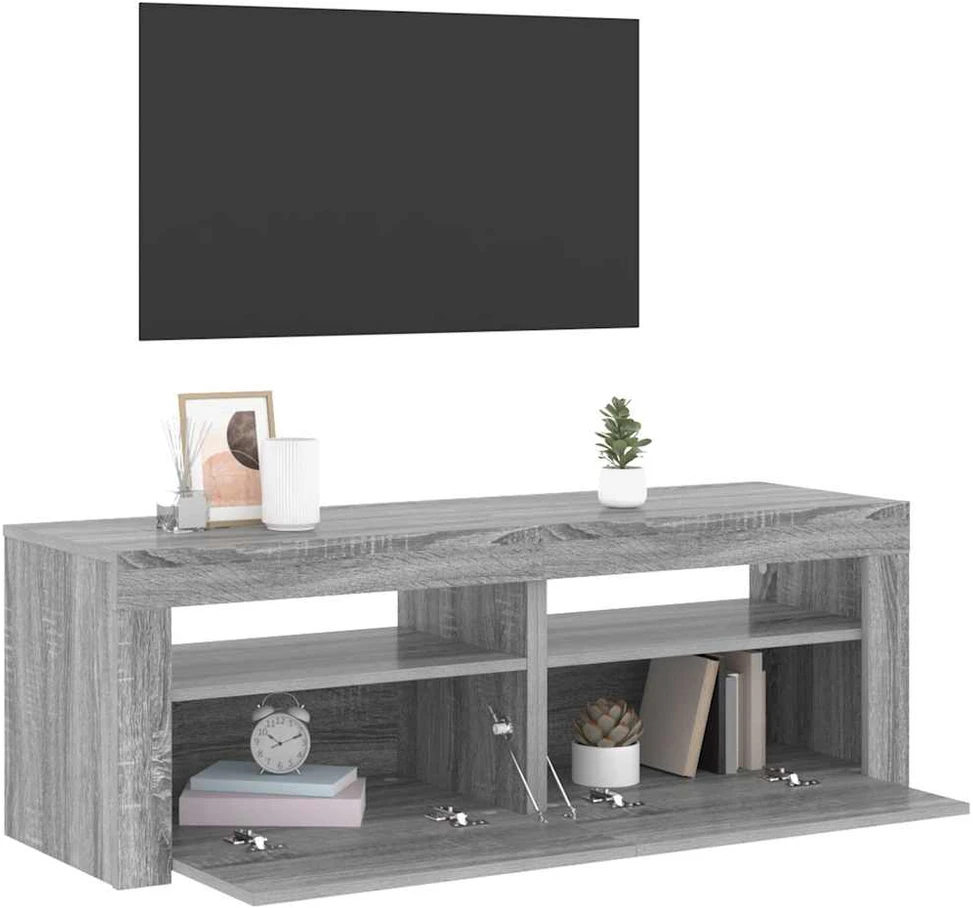 TV staliukas Televizoriaus spintelė su LED, pilka ąžuolo, 120x35x40cm