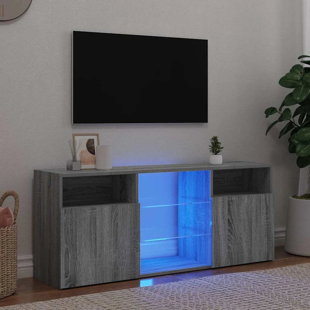 TV staliukas Televizoriaus spintelė su LED, pilka ąžuolo, 120x30x50cm