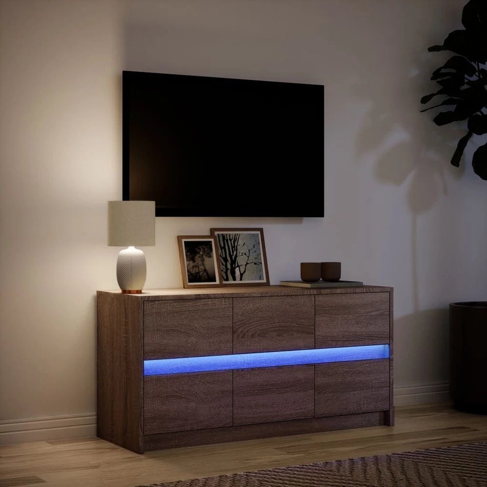 TV staliukas Televizoriaus spintelė su LED, ruda, 100x34x50cm, mediena