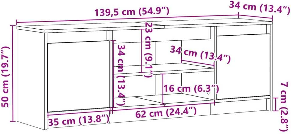 TV staliukas Televizoriaus spintelė su LED, ruda, 139,5x34x50cm, mediena