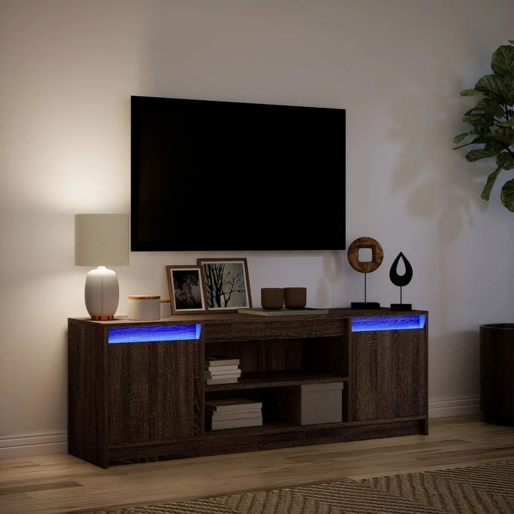 TV staliukas Televizoriaus spintelė su LED, ruda, 139,5x34x50cm, mediena