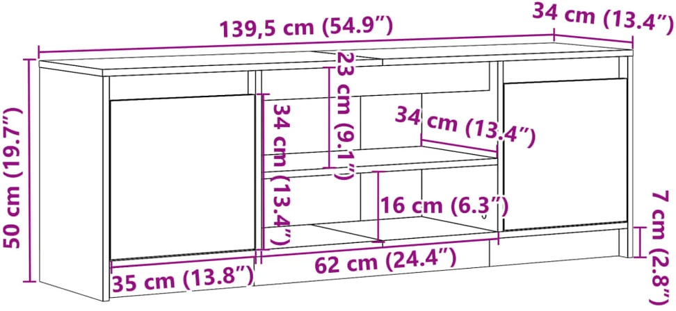 TV staliukas Televizoriaus spintelė su LED, ruda, 139,5x34x50cm, mediena