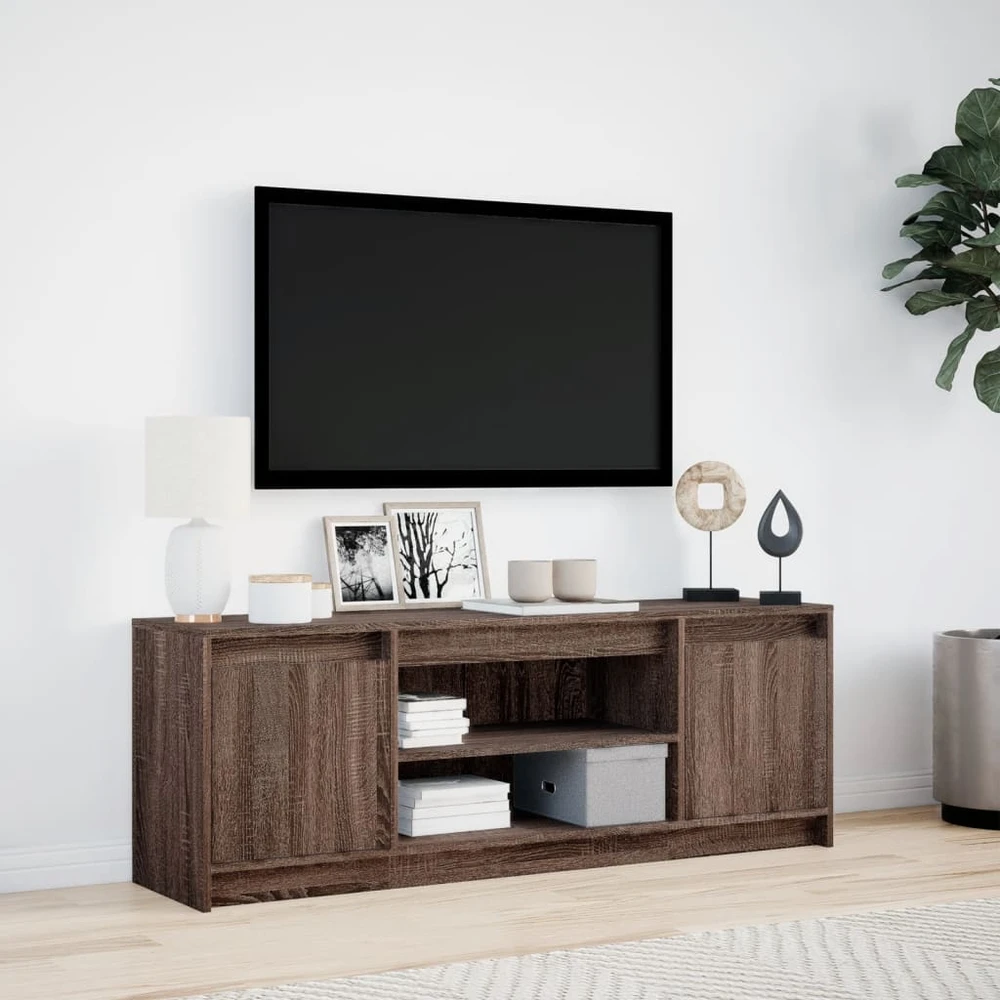 TV staliukas Televizoriaus spintelė su LED, ruda, 139,5x34x50cm, mediena