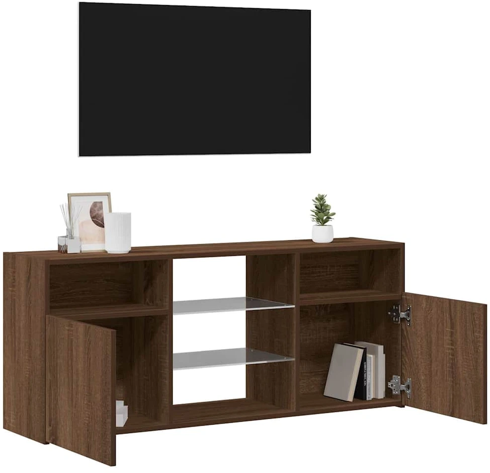 TV staliukas Televizoriaus spintelė su LED, ruda ąžuolo, 120x30x50cm