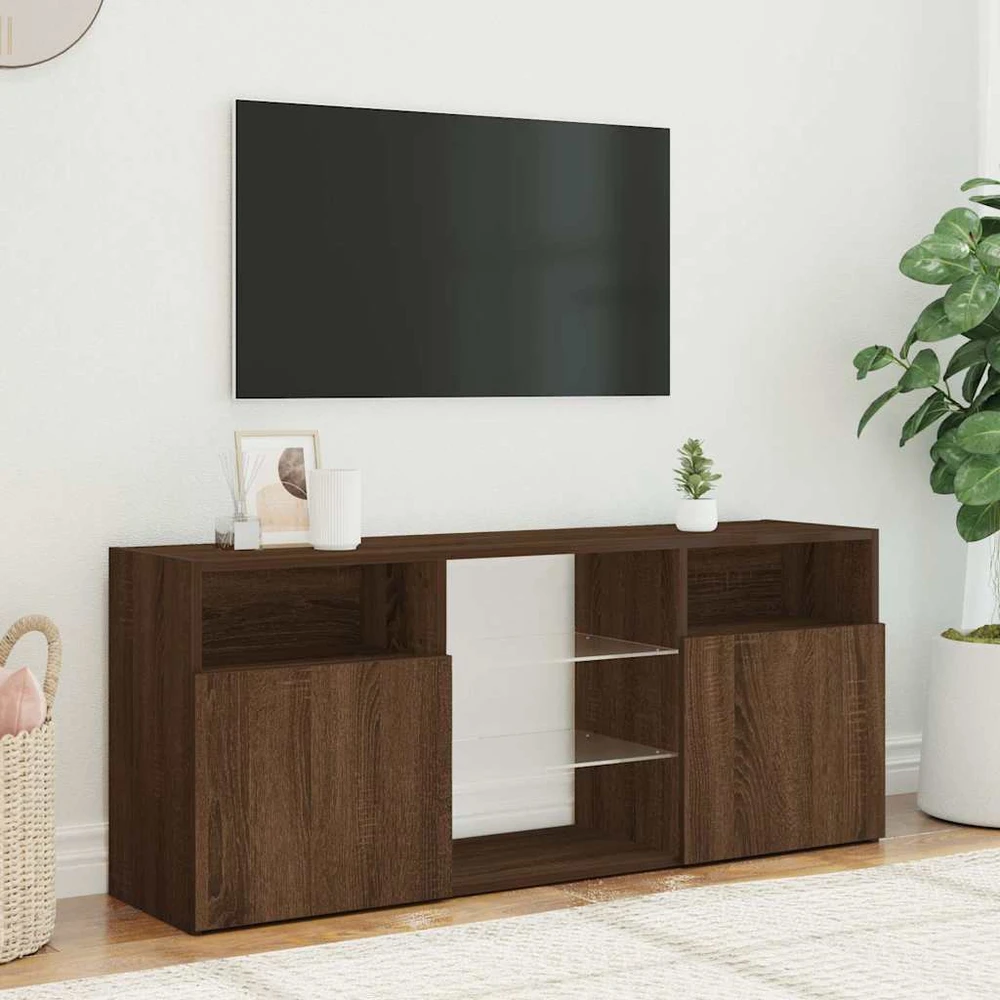 TV staliukas Televizoriaus spintelė su LED, ruda ąžuolo, 120x30x50cm