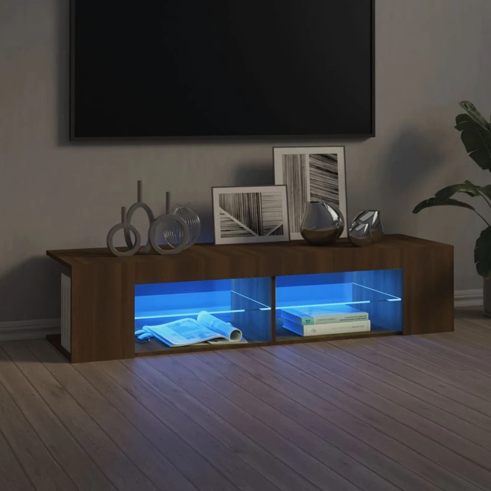 TV staliukas Televizoriaus spintelė su LED, ruda ąžuolo, 135x39x30cm