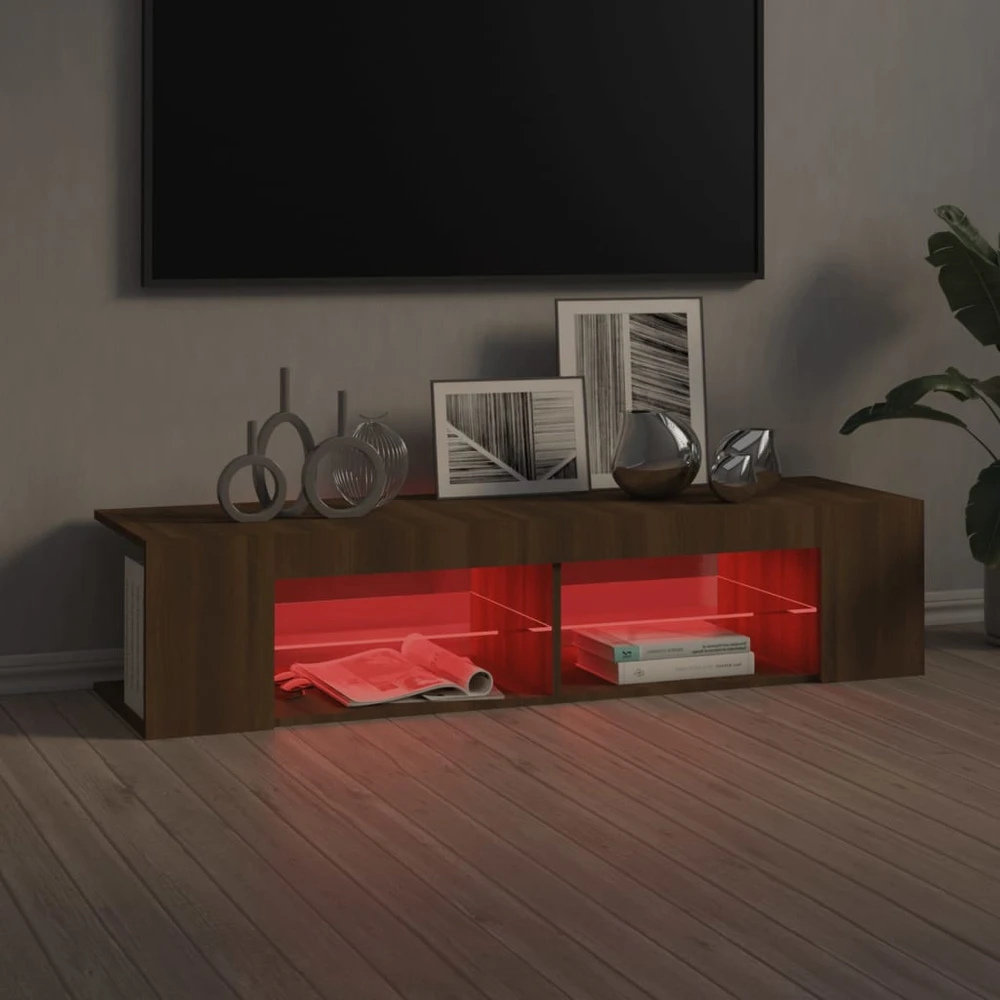 TV staliukas Televizoriaus spintelė su LED, ruda ąžuolo, 135x39x30cm