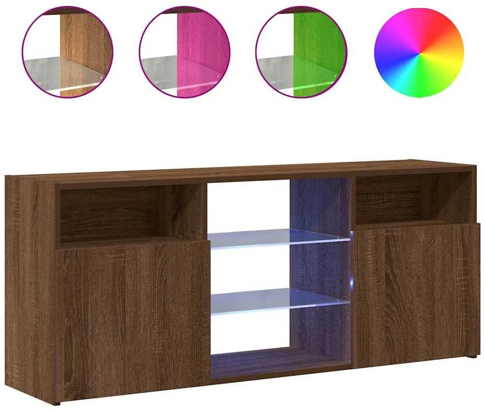 TV staliukas Televizoriaus spintelė su LED, ruda ąžuolo, 120x30x50cm