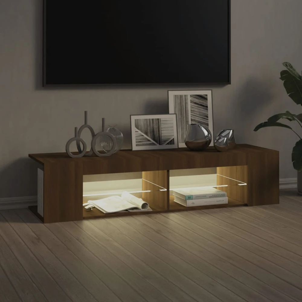 TV staliukas Televizoriaus spintelė su LED, ruda ąžuolo, 135x39x30cm