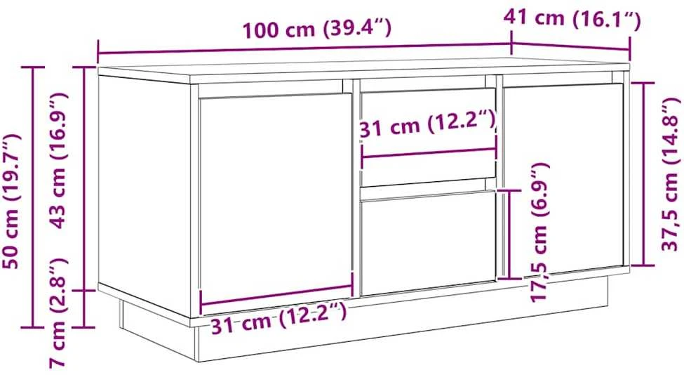TV staliukas Televizoriaus spintelė su LED, ruda ąžuolo, 100x41x50 cm