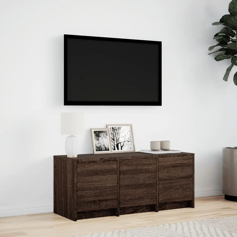 TV staliukas Televizoriaus spintelė su LED, ruda ąžuolo, 97x34x40cm, mediena