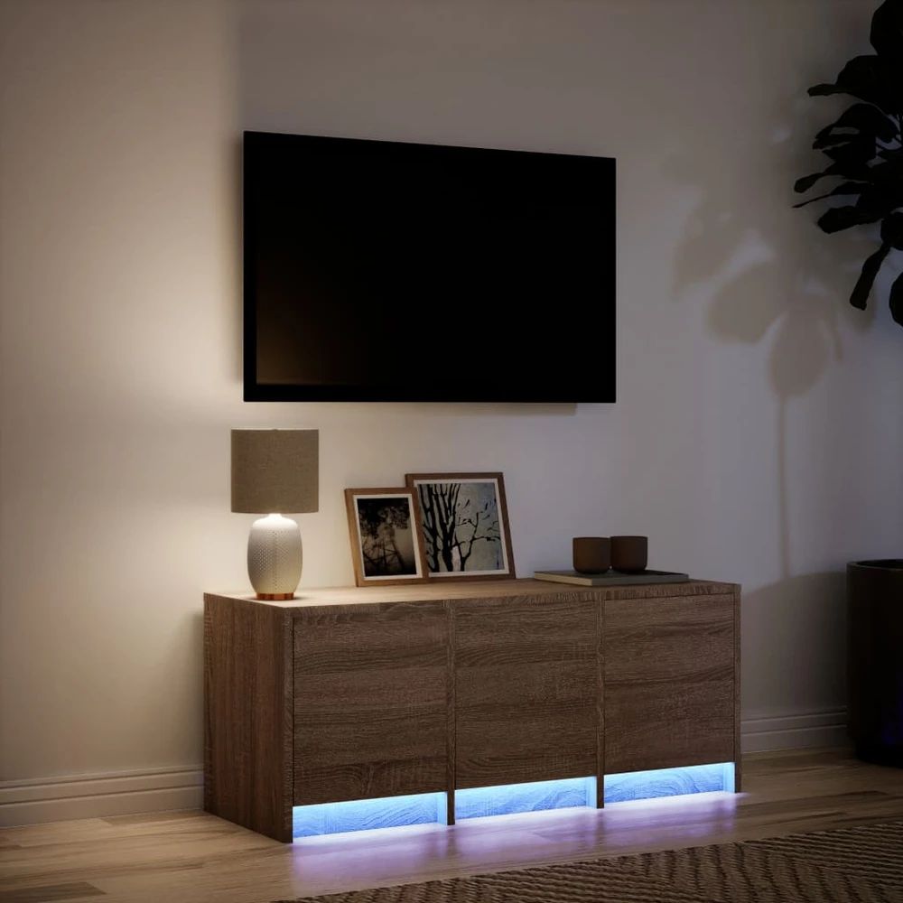 TV staliukas Televizoriaus spintelė su LED, ruda ąžuolo, 97x34x40cm, mediena