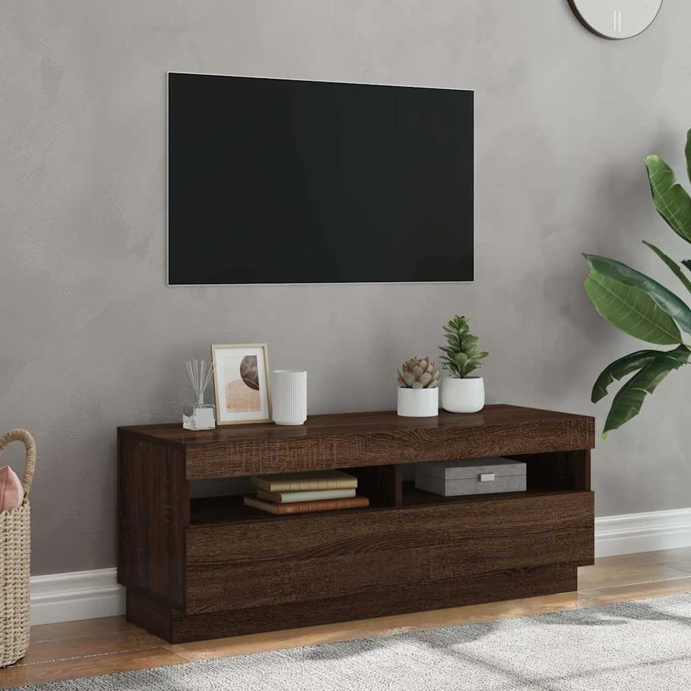 TV staliukas Televizoriaus spintelė su LED, ruda ąžuolo, 100x35x40cm