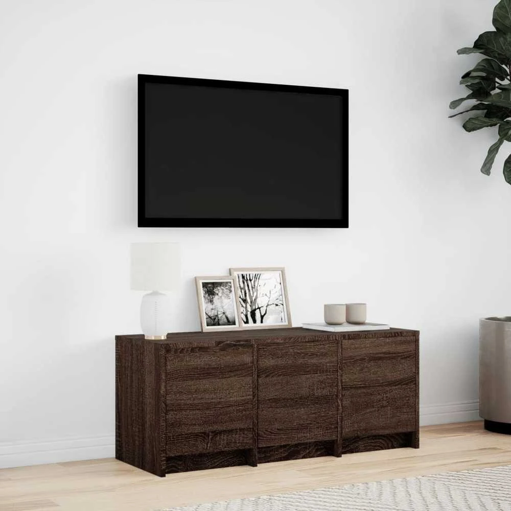 TV staliukas Televizoriaus spintelė su LED, ruda ąžuolo, 97x34x40cm, mediena