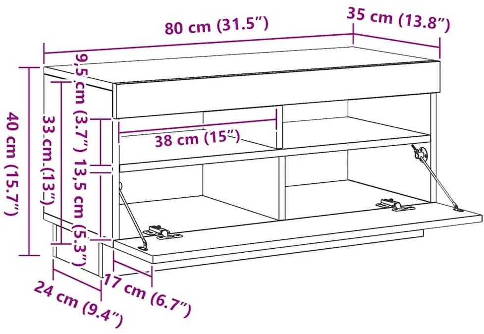 TV staliukas Televizoriaus spintelė su LED, sonoma ąžuolo, 80x35x40cm