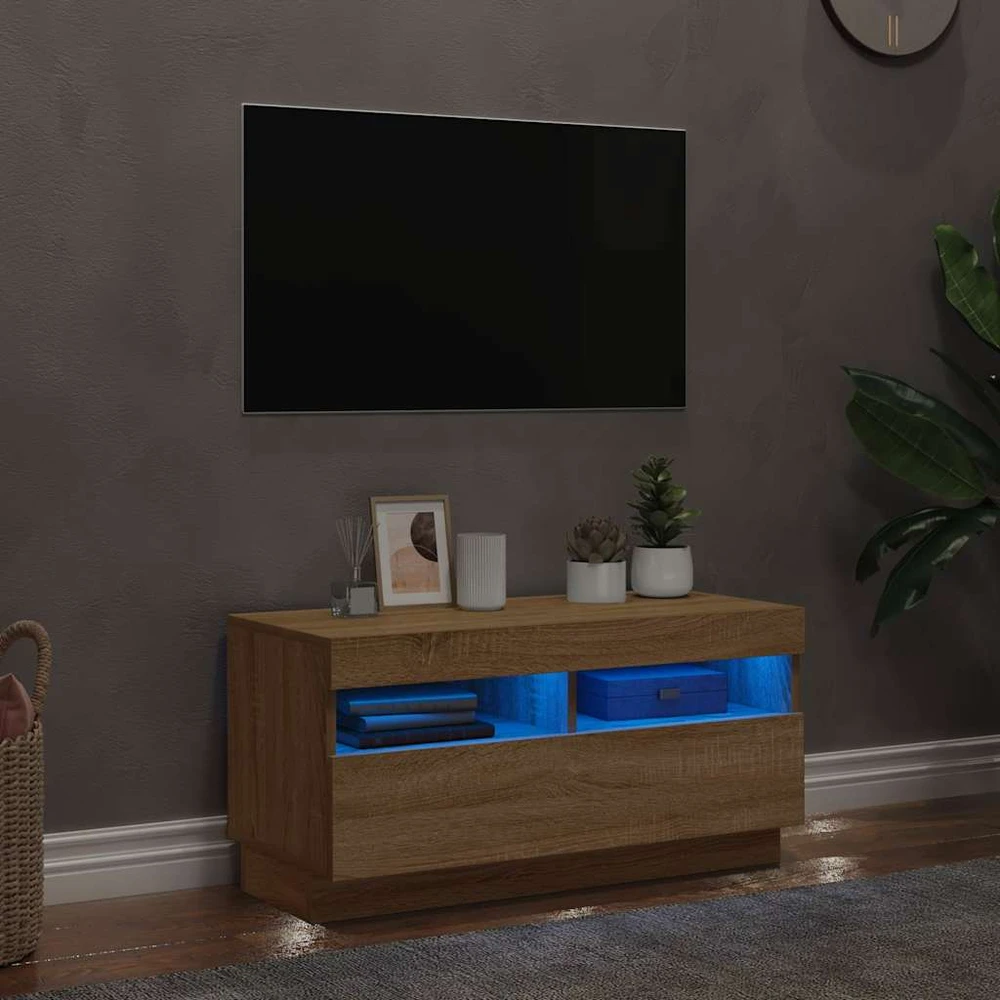 TV staliukas Televizoriaus spintelė su LED, sonoma ąžuolo, 80x35x40cm