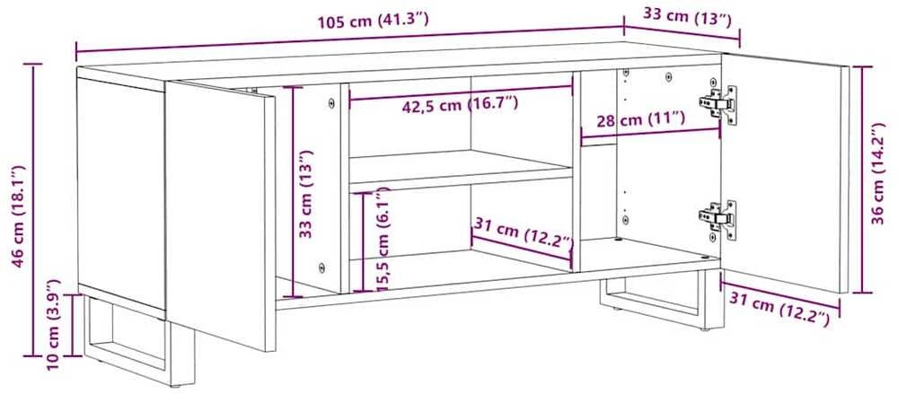 Televizoriaus spintelė Ruda 105 x 33 x 46 cm Kietas mango medis