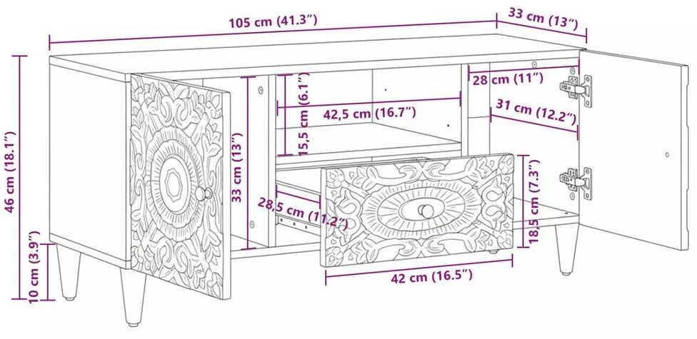Televizoriaus spintelė Balta 105 x 33,5 x 46 cm