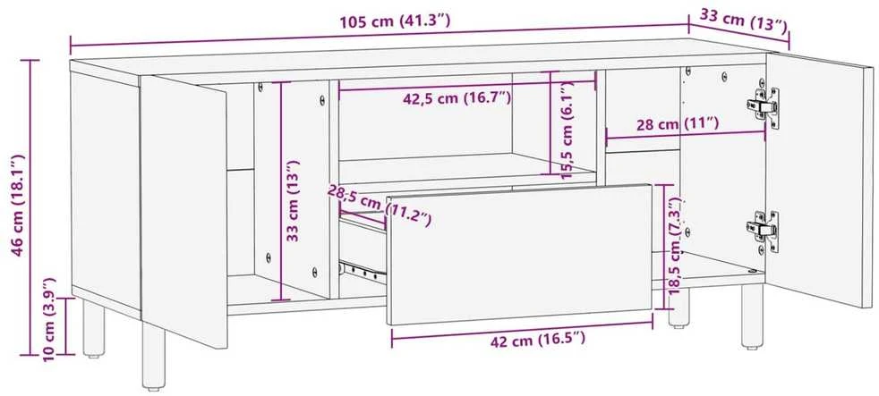 Televizoriaus spintelė Baltos skalbimo apdaila 105 x 33 x 46 cm