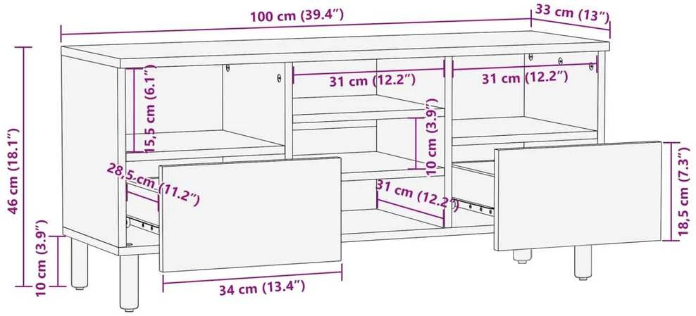 Televizoriaus spintelė Baltos skalbimo apdaila 100 x 33 x 46 cm