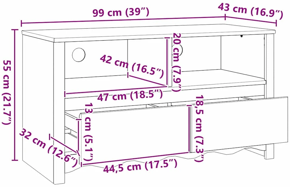 TV staliukas Televizoriaus spintelė su stalčių Drammen Balta 99 x 43 x 55 cm