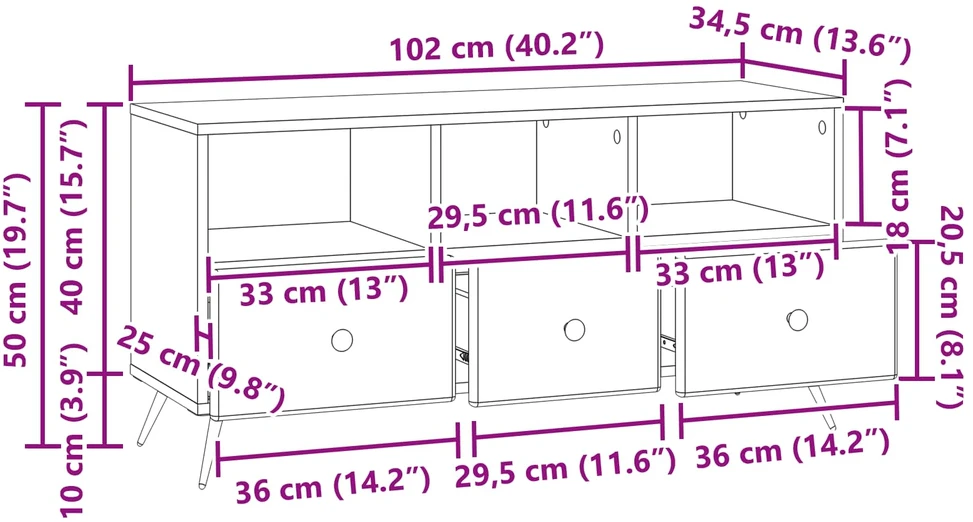 TV staliukas Televizoriaus spintelė su stalčių Juoda 102 x 34,5 x 50 cm